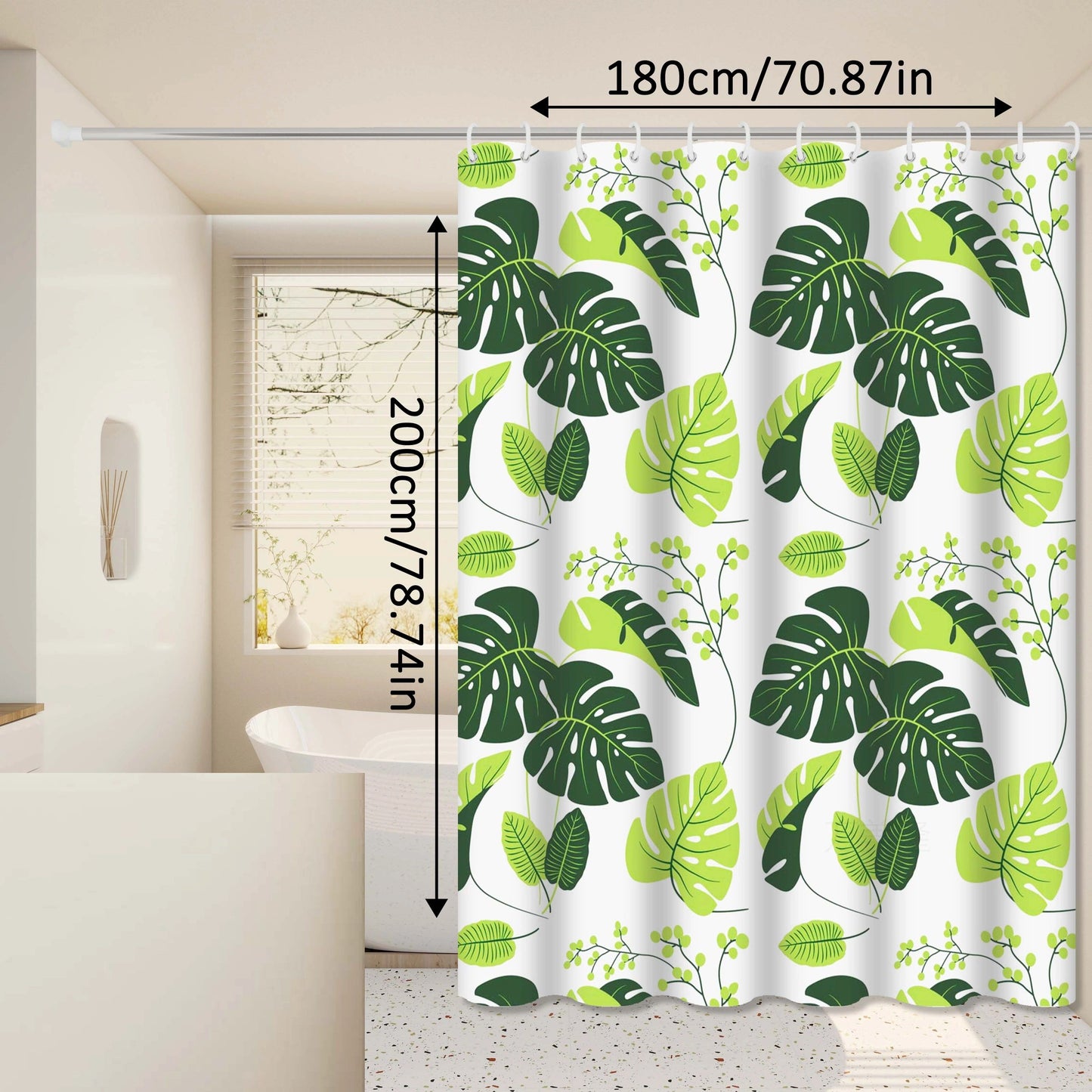 Fresh and Natural Style Turtle Leaf Bathroom Curtain, Green Bathroom Space, Blocks Privacy and Aesthetically Pleasing