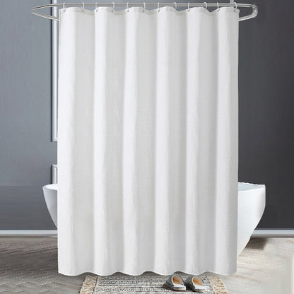 White Polyester Waffle Shower Curtain Waterproof Solid Color Toilet Curtain, No Drilling Summer Shower Curtain for Hotel