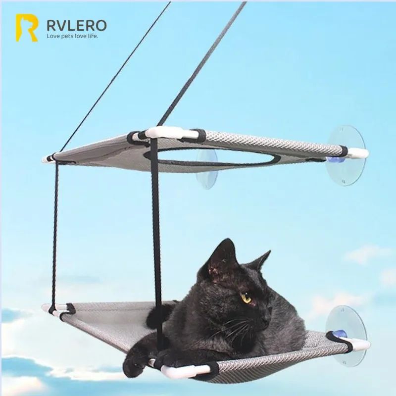 Cat Hammock Window Bed Hanging Sunny Seat with Strong Suction Cups Double Decker Design