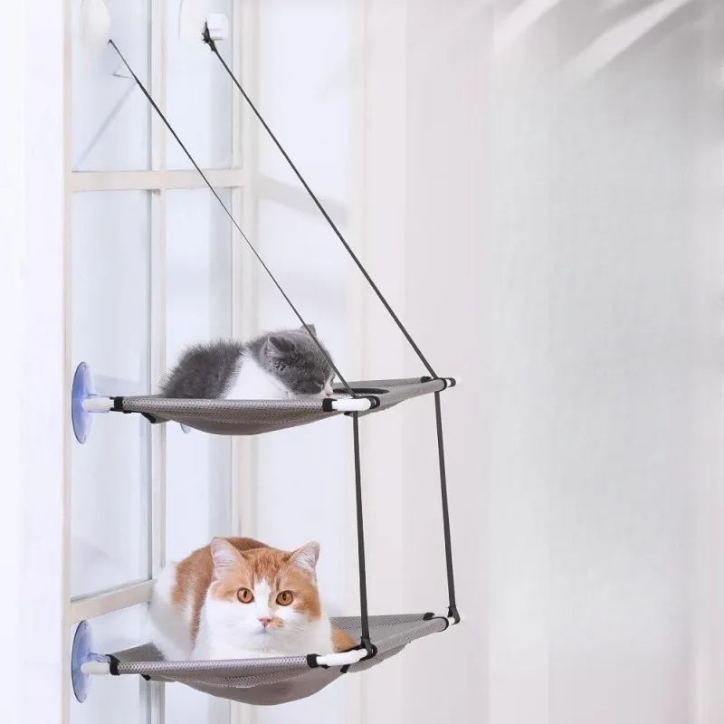 Cat Hammock Window Bed Hanging Sunny Seat with Strong Suction Cups Double Decker Design