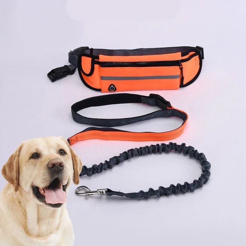 Hands Free Dog Leash for Running and Walking with Reflective Waist Bag and Elastic Belt
