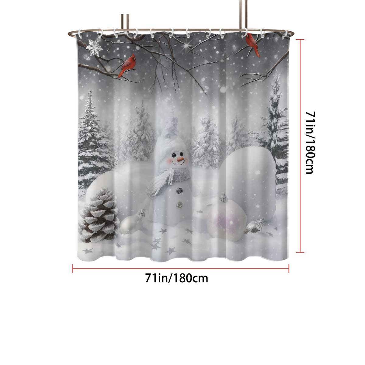 Christmas White Snowman Shower Curtain with Hooks, Waterproof Shower Partition Curtain