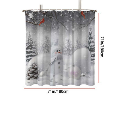 Christmas White Snowman Shower Curtain with Hooks, Waterproof Shower Partition Curtain