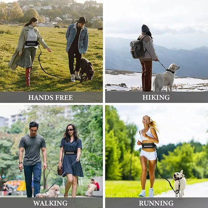 Hands Free Dog Leash for Running and Walking with Reflective Waist Bag and Elastic Belt