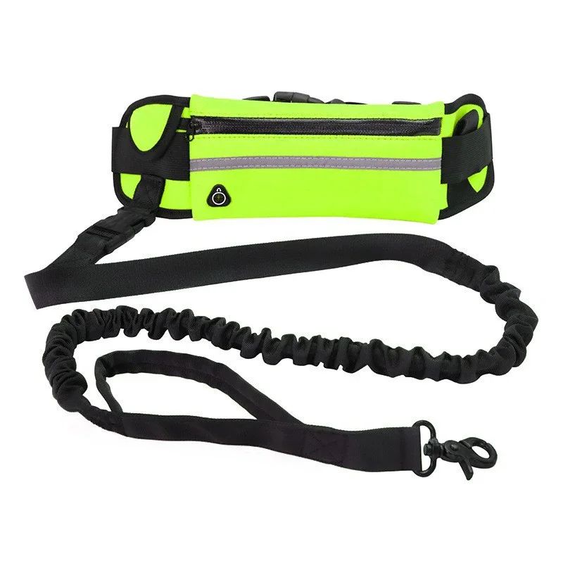 Hands Free Dog Leash for Running and Walking with Reflective Waist Bag and Elastic Belt