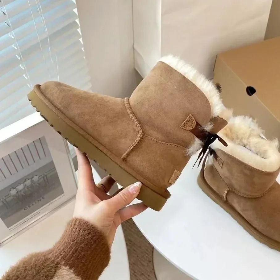 Winter Warm Snow Boots for Women and Men with Sheepskin Wool Lining and Non Slip Short Boot Design