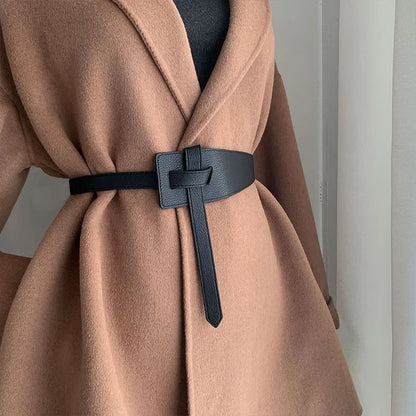 High Quality Soft PU Leather Knot Waist Belt for Women Long Adjustable Corset Style Waistband