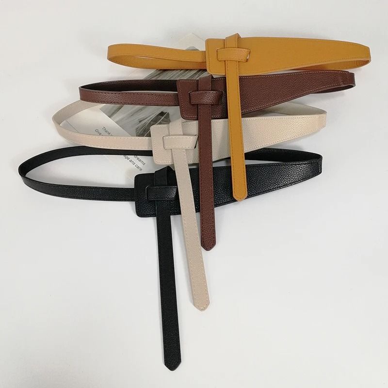 High Quality Soft PU Leather Knot Waist Belt for Women Long Adjustable Corset Style Waistband