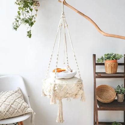 Hand Woven Cotton Rope Cat Hammock Hanging Pet Swing Basket for Indoor Use