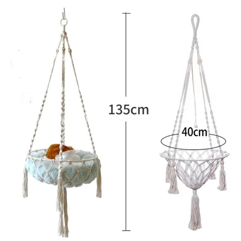 Hand Woven Cotton Rope Cat Hammock Hanging Pet Swing Basket for Indoor Use