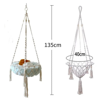Hand Woven Cotton Rope Cat Hammock Hanging Pet Swing Basket for Indoor Use