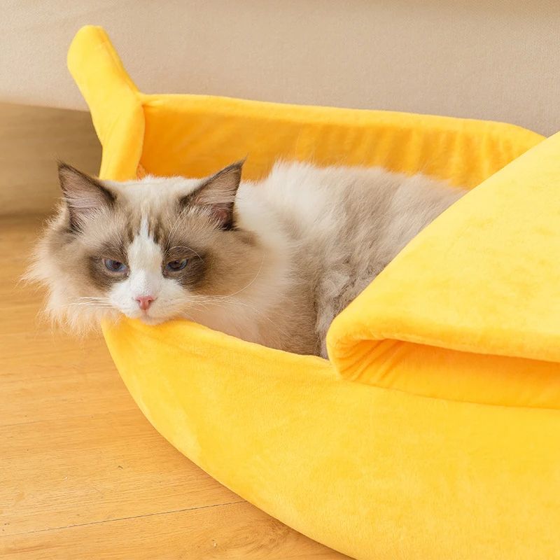 Winter Banana Cat Bed Cute Cozy Pet House Warm Portable Cat and Dog Cushion