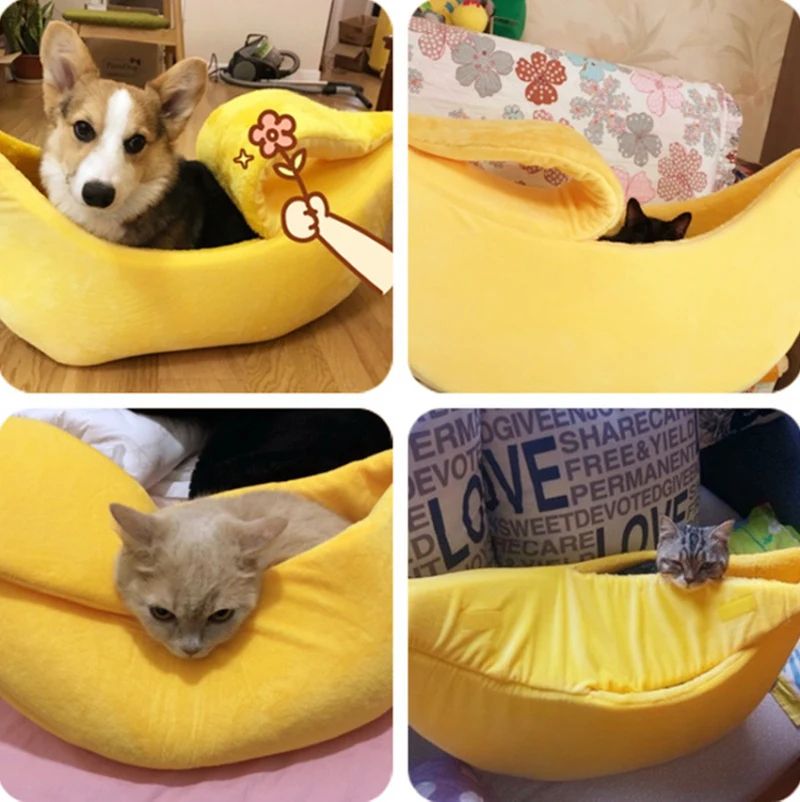 Winter Banana Cat Bed Cute Cozy Pet House Warm Portable Cat and Dog Cushion