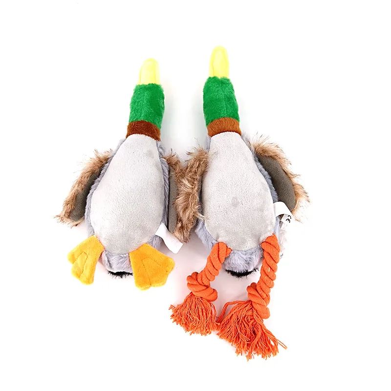 Plush Duck Dog Toy Squeaky Chew Toy with Rope for Teeth Cleaning