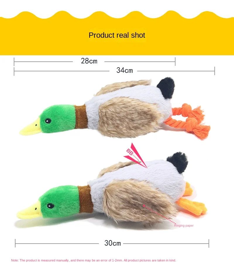 Plush Duck Dog Toy Squeaky Chew Toy with Rope for Teeth Cleaning