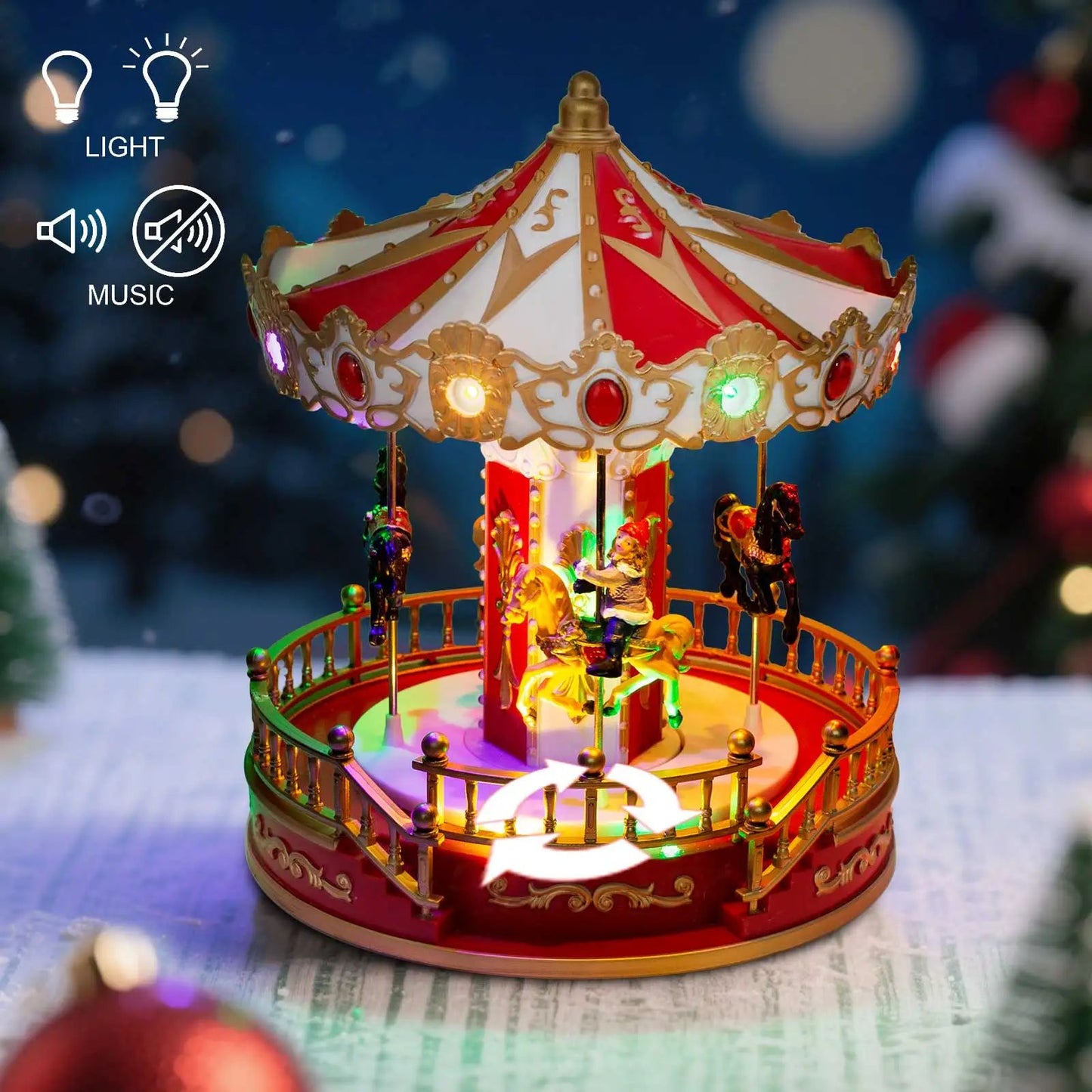 Cozy Christmas LED Musical Carousel - Animated Holiday Table Decoration