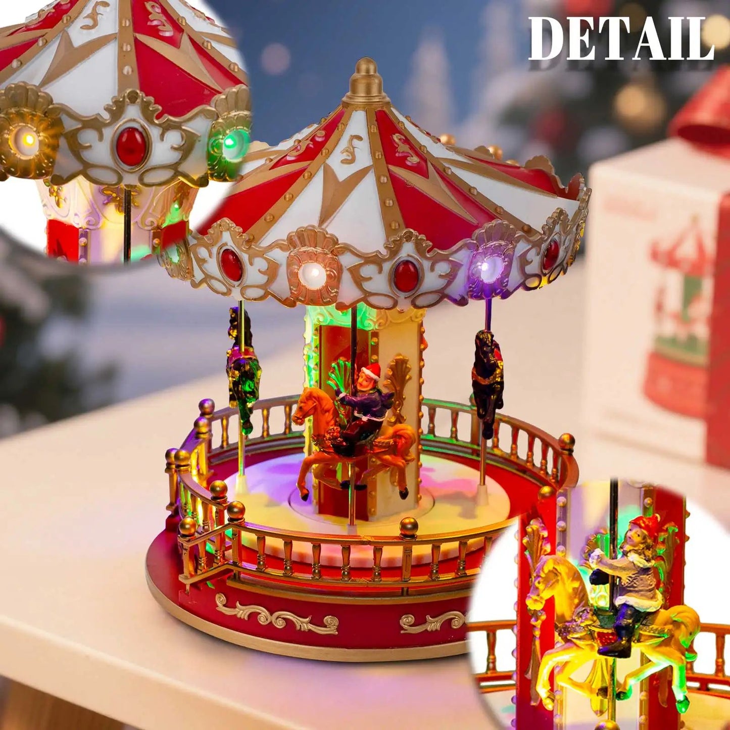 Cozy Christmas LED Musical Carousel - Animated Holiday Table Decoration