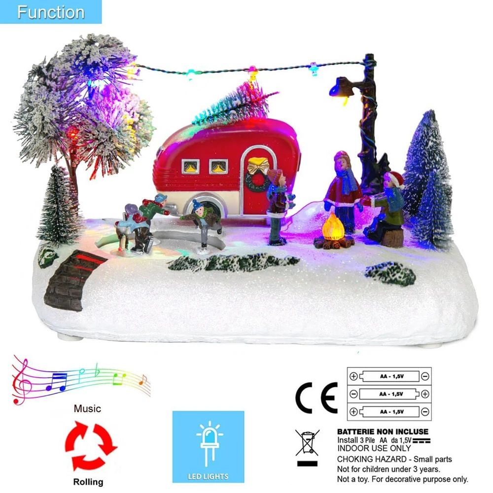 Animated Christmas Camper Village LED House Scene – Holiday Tabletop Display