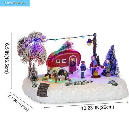 Animated Christmas Camper Village LED House Scene – Holiday Tabletop Display