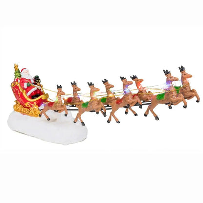 Santas Sleigh & Reindeer LED Light Christmas Village Decor (Indoor Holiday Figurine)