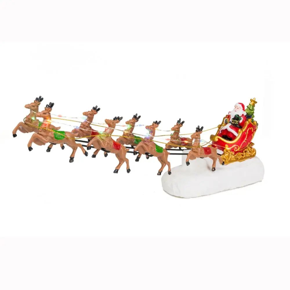 Santas Sleigh & Reindeer LED Light Christmas Village Decor (Indoor Holiday Figurine)