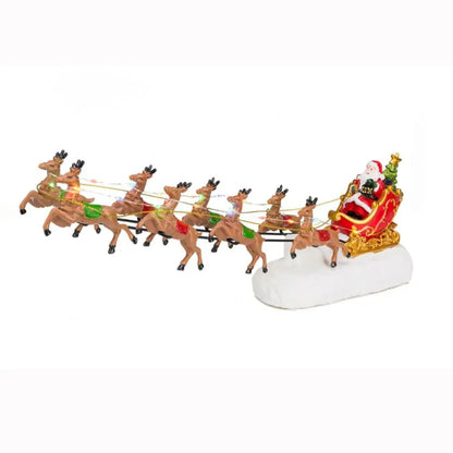 Santas Sleigh & Reindeer LED Light Christmas Village Decor (Indoor Holiday Figurine)