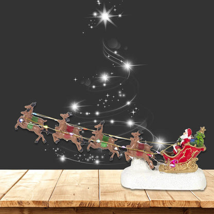 Santas Sleigh & Reindeer LED Light Christmas Village Decor (Indoor Holiday Figurine)