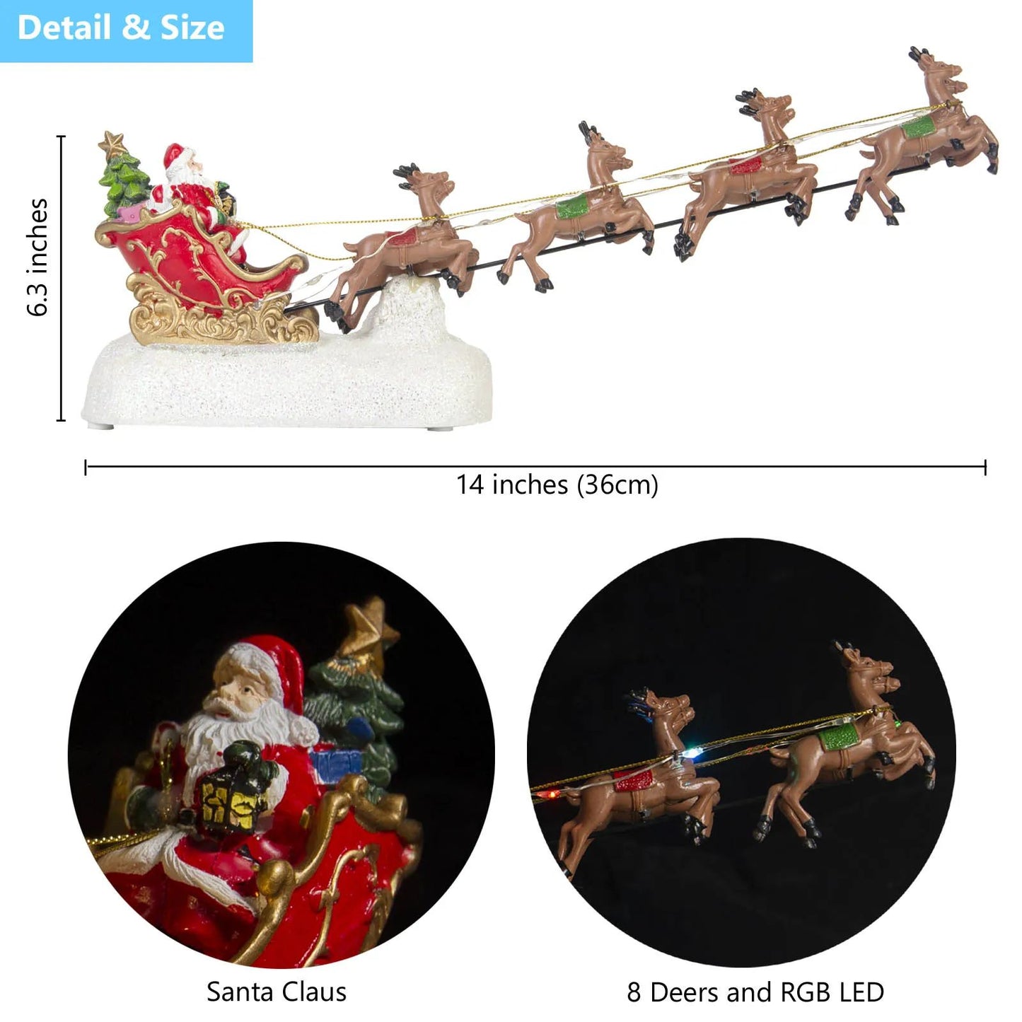 Santas Sleigh & Reindeer LED Light Christmas Village Decor (Indoor Holiday Figurine)