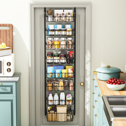 Multi layer Door hanging storage basket, Punch free Space saving home organizer, Black storage basket for door