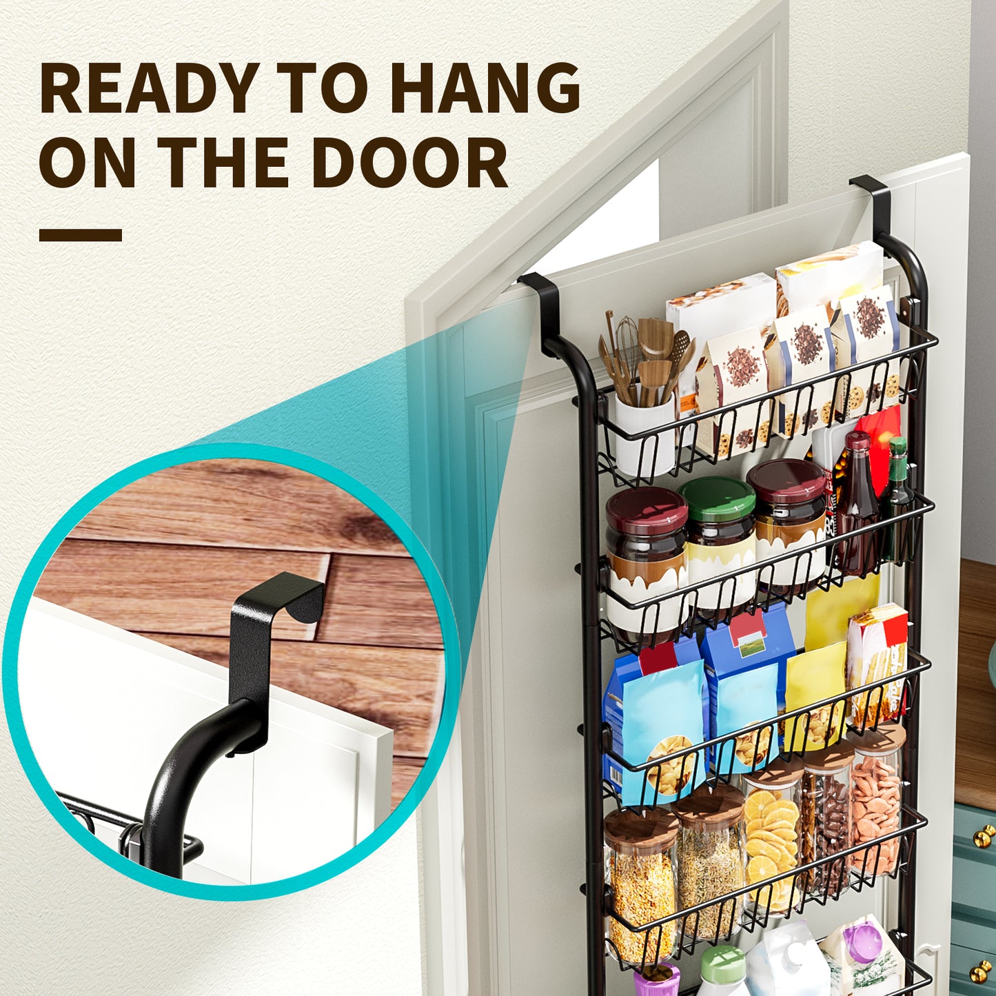 Multi layer Door hanging storage basket, Punch free Space saving home organizer, Black storage basket for door