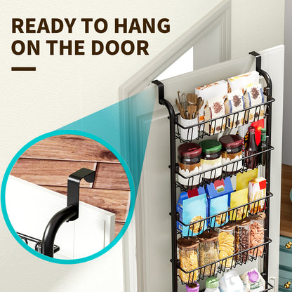 Multi layer Door hanging storage basket, Punch free Space saving home organizer, Black storage basket for door