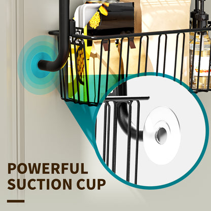 Multi layer Door hanging storage basket, Punch free Space saving home organizer, Black storage basket for door