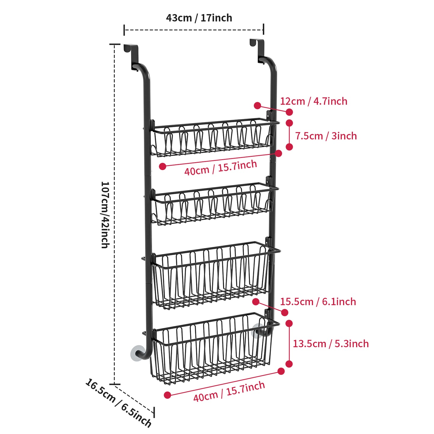 Multi layer Door hanging storage basket, Punch free Space saving home organizer, Black storage basket for door