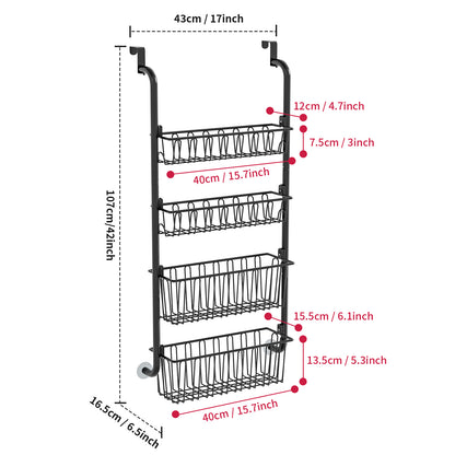 Multi layer Door hanging storage basket, Punch free Space saving home organizer, Black storage basket for door