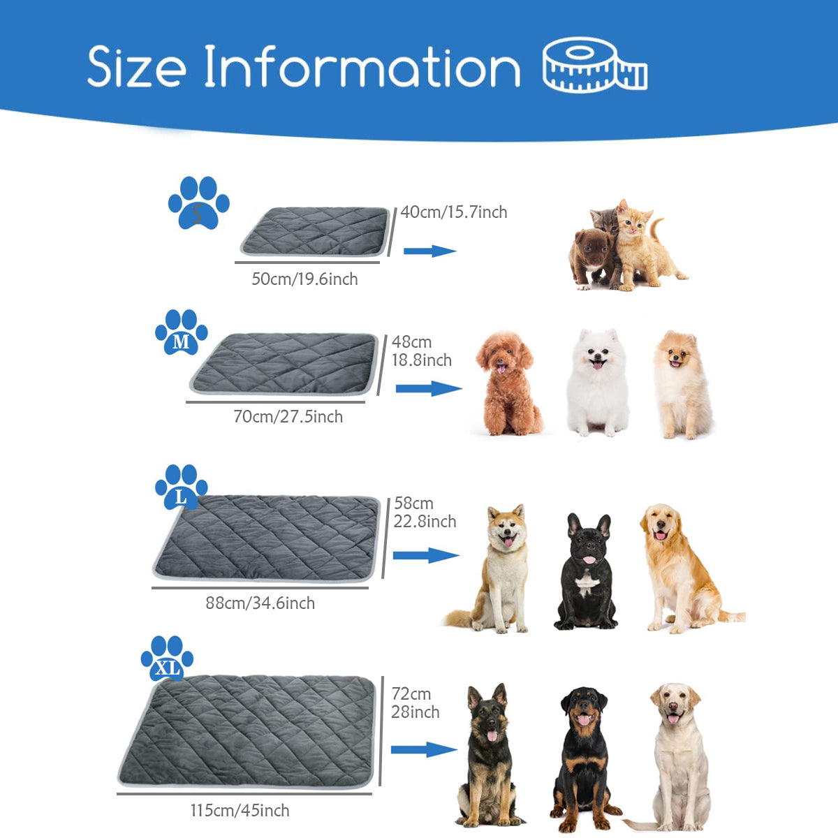 Self Heating Pet Pad, Extra Warm Thermal Dog Crate Pad Washable, Anti Slip Kennel Mat, Pet Supplies for Dogs and Cats