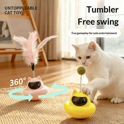 Suction Cup Cat Teaser, Feather Toy for Self Play Boredom Relief, Tumbler Base Wand for Lazy Owner Interactive Fun