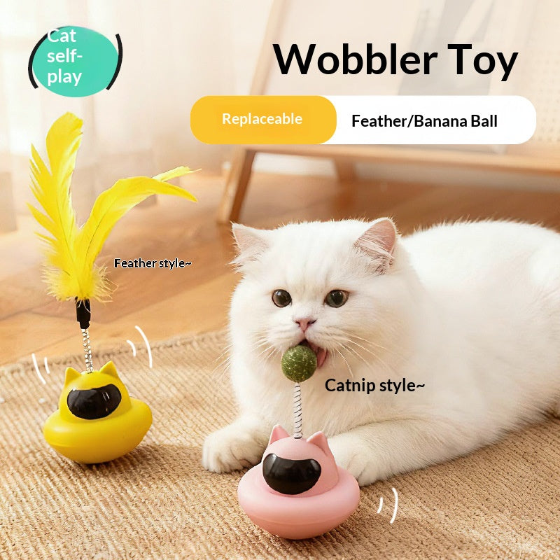 Suction Cup Cat Teaser, Feather Toy for Self Play Boredom Relief, Tumbler Base Wand for Lazy Owner Interactive Fun