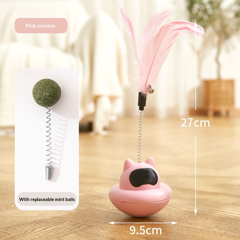 Suction Cup Cat Teaser, Feather Toy for Self Play Boredom Relief, Tumbler Base Wand for Lazy Owner Interactive Fun
