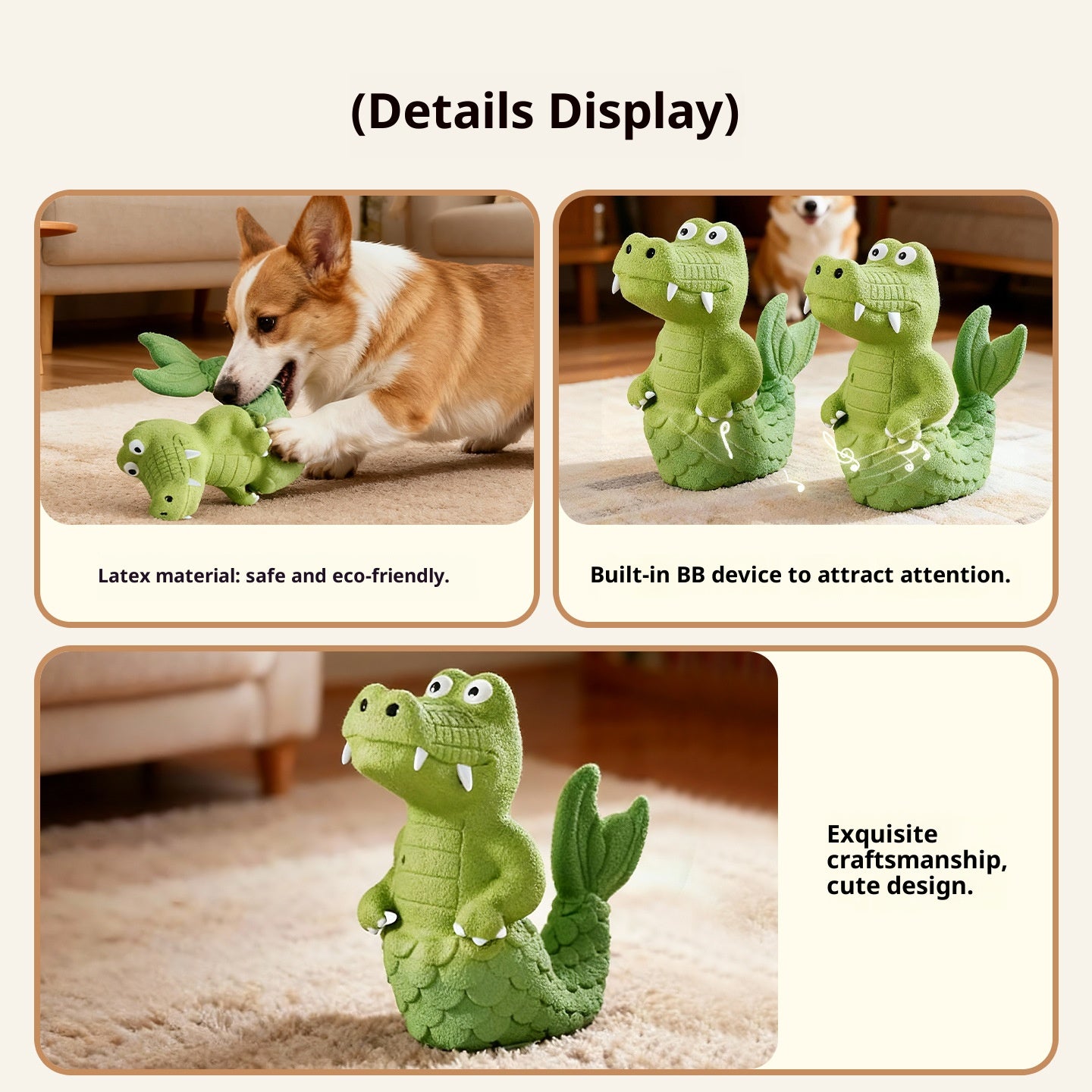 Squeaky Alligator Dog Toy, Natural Latex Chew Resistant Design, Teeth Cleaning Fun, For Small Medium Dogs Play
