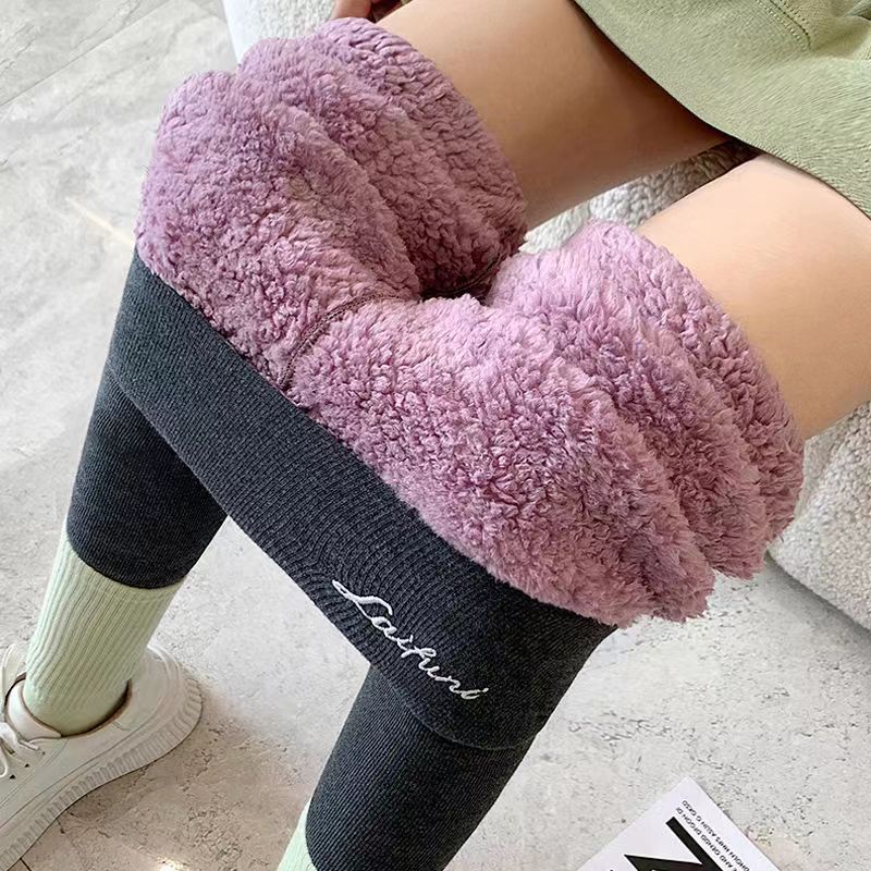Stretchy Fleece Leggings for Women, Casual Pencil Pants with Letter Print, Warm Slim Fit Autumn Winter