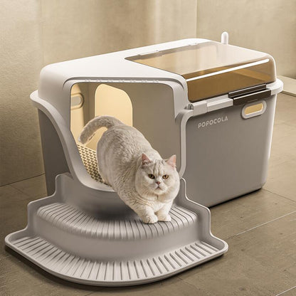 Large Cat Litter Box with Enclosed Design, Convenient Lid, Splash Proof, Corridor Style for Pet Clean