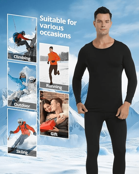Mens Thermal Underwear Set Long Sleeve Top and Bottom