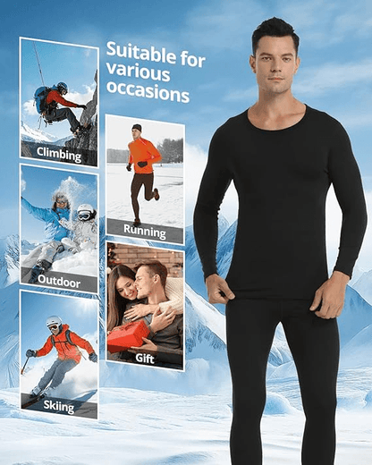 Mens Thermal Underwear Set Long Sleeve Top and Bottom