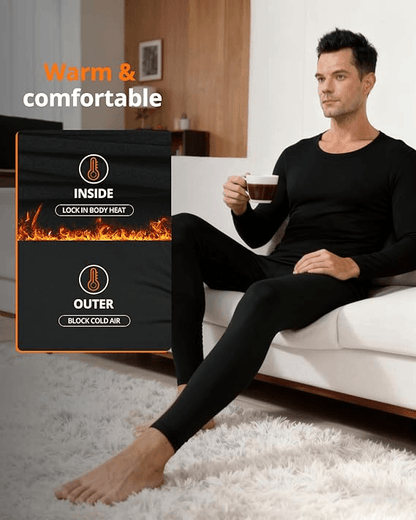 Mens Thermal Underwear Set Long Sleeve Top and Bottom