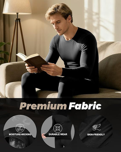 Mens Thermal Underwear Set Long Sleeve Top and Bottom
