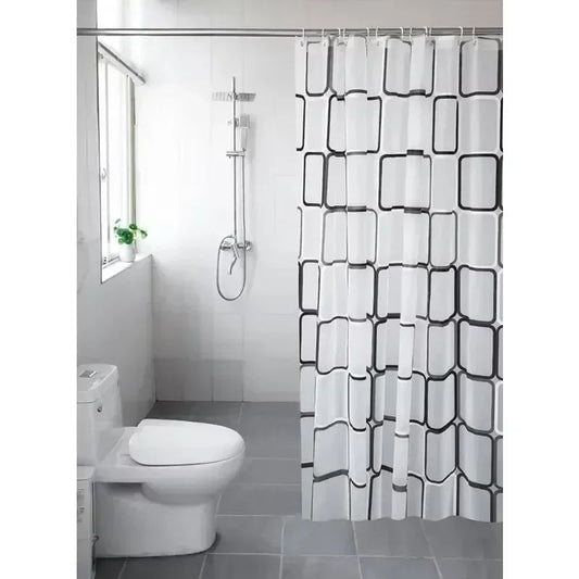 Waterproof Bathroom Shower Curtain – Modern Geometric Plaid Pattern, Translucent Decorative Curtain