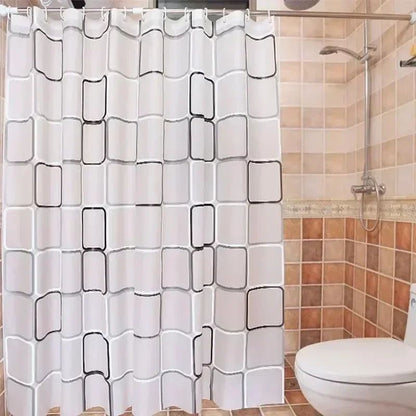 Waterproof Bathroom Shower Curtain – Modern Geometric Plaid Pattern, Translucent Decorative Curtain