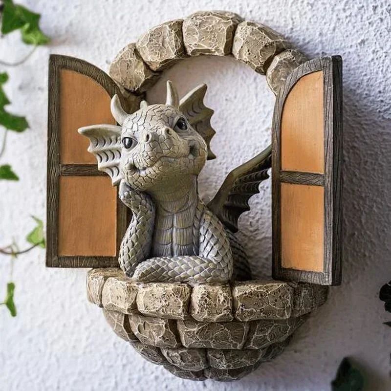 Giant Dragon-Shaped Resin Lawn Sculpture – Gothic Fantasy Garden Statue for Yard & Courtyard Decoration