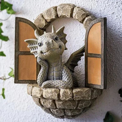 Giant Dragon-Shaped Resin Lawn Sculpture – Gothic Fantasy Garden Statue for Yard & Courtyard Decoration