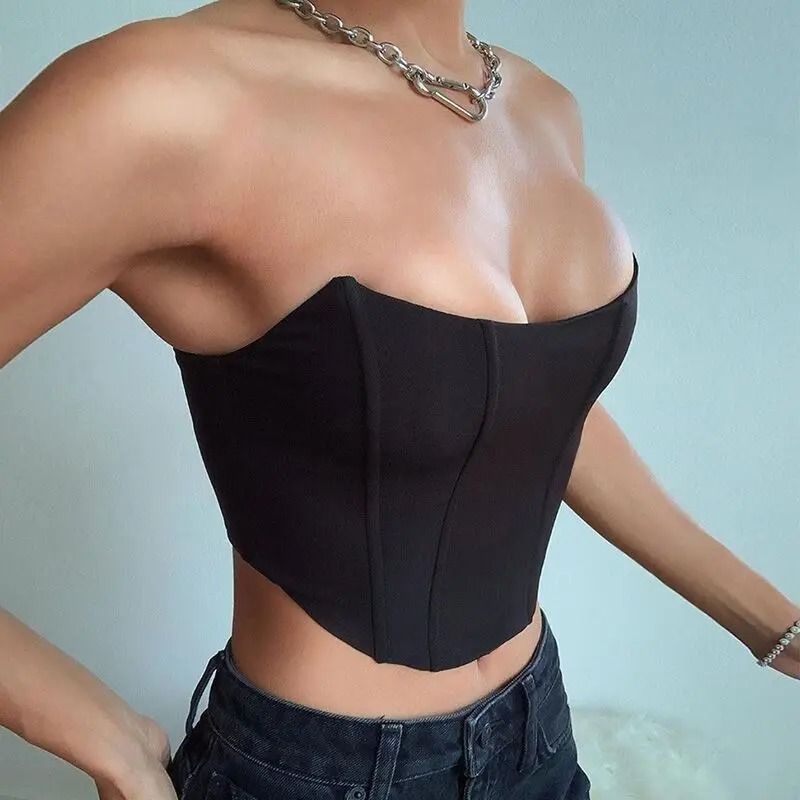 Off Shoulder Corset Crop Top Backless Bustier Vest for Women